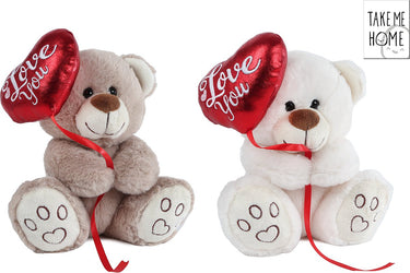 Take me home beer met ballonhart pluche 20cm (off) white
