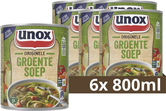 Unox soep in blik - originele groentesoep - gemaakt met soepballen, vermicelli en verschillende soorten groenten - 6 x 800 ml