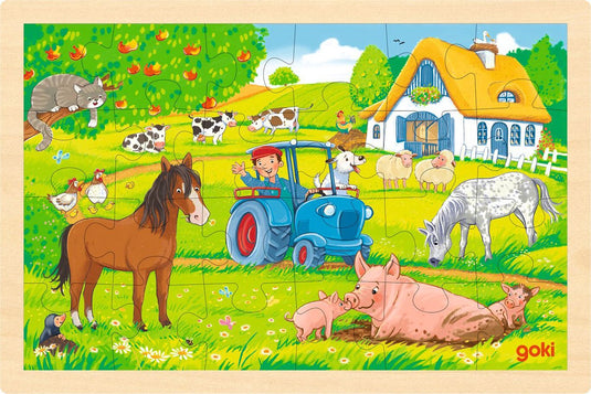 Goki houten puzzel boerderij, 24st.