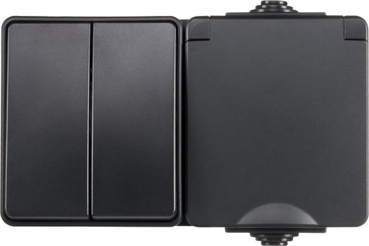 Ledloket opbouw combi wandcontactdoos en serieschakelaar | ip55 - zwart