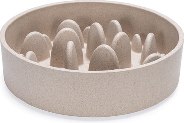 Designed by lotte pom antischrokbak hond - slow feeder hond - voerbak - vaatwasserbestendig - bamboe - beige - 1430 ml