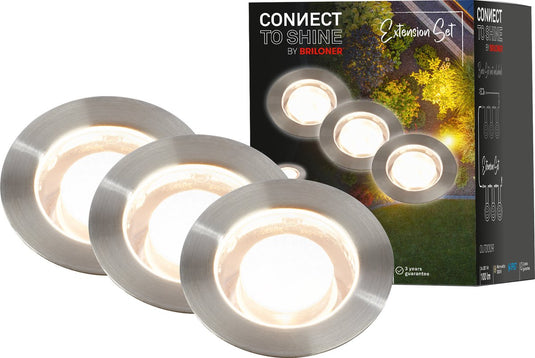 Briloner connect to shine - led grondspot voor buiten - set van 3 - tuinverlichting uitbreidingsset - warm wit licht - ip67 - ø4.5x6.6 cm
