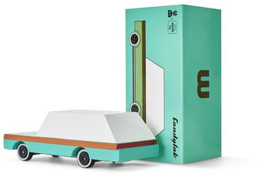 Candylab toys candycar world: wagon teal (f240) 8,9x4,1x3cm, wooden diecast, magnetic, in giftbox, 3+