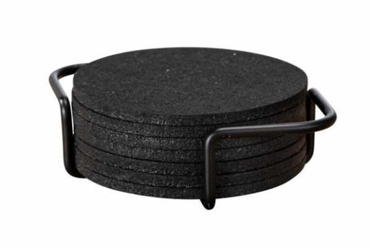 Wenko vilten onderzetters met houder, 8 stuks, zwart, 14x10cm - onderzetters voor glazen - onderzettersset zwart - ronde onderleggers design - coasters