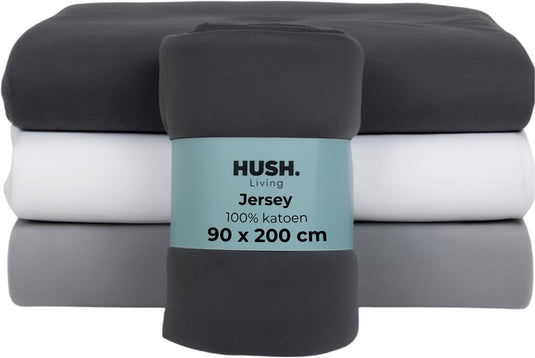 Hush. living hush living - hoeslaken jersey 90x200+30cm - 100% katoen - 160 grms - kreukvrij strijkvrij - rekbaar - lekker warm - antraciet