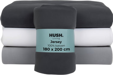 Hush. living hush living - hoeslaken jersey 180x200+30cm - 100% katoen - 160 grms - kreukvrij strijkvrij - rekbaar - lekker warm - antraciet