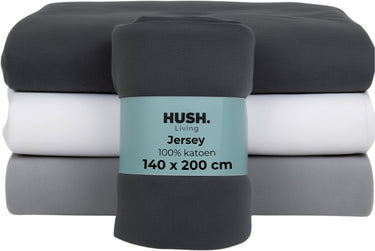 Hush. living hush living - hoeslaken jersey 140x200+30cm - 100% katoen - 160 grms - kreukvrij strijkvrij - rekbaar - lekker warm - antraciet