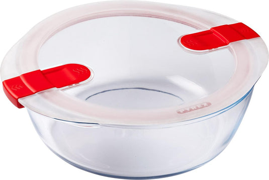 Pyrex cook , heat voedselcontainer rond met deksel 26 x 23cm
