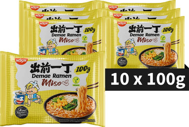 Nissin demae ramen - veggie miso noodles bowl - instant noedels - vegan - 10 stuks