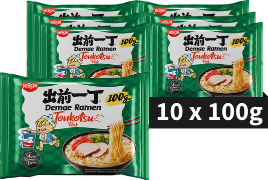 Nissin demae ramen - tonkotsu pork noodles bowl - instant noedels - 10 stuks