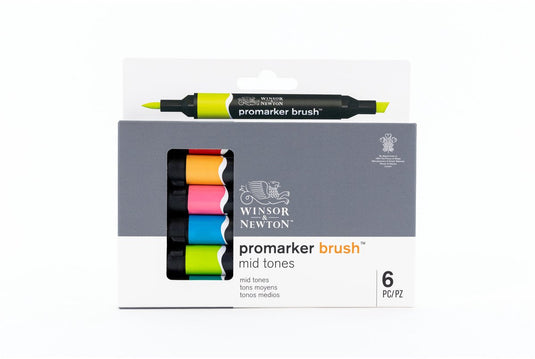 Winsor newton 0290124 promarker brush 6 mid tones set | professionele alcoholmarkers layoutmarkers