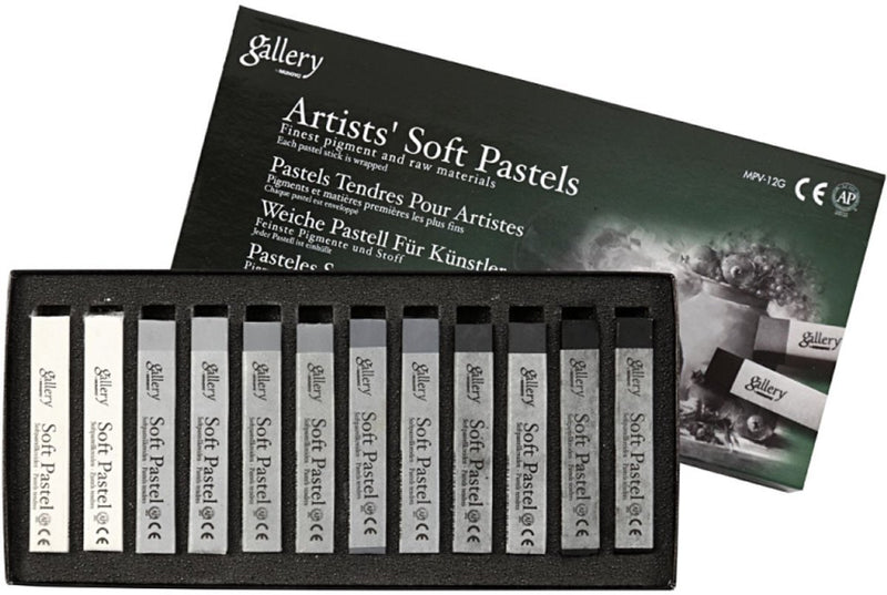 Load image into Gallery viewer, Creativ company http: www.cchobby.nl gallery-soft-pastel-set-l-6-5-cm-dikte-10-mm-zwart-wit-harmonie-12-stuk-1-doos
