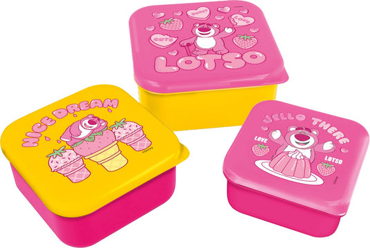 Stor disney's toy y lotso 3-in-1 snackdoosjes - 3 formaten - vierkant - sluit goed af - lunchboxen voor kinderen - los deksel - geschikt voor koekjes, fruit en snacks - roze geel