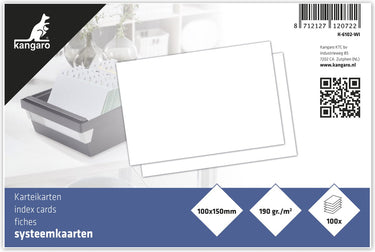 Kangaro systeemkaarten - 10x15cm - 190 grams blanco papier - 100 stuks - indexkaart