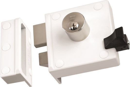 Nemef veiligheidsoplegslot type 4154 - skg** - links - doornmaat 50mm - inclusief veiligheidscilinder en veiligheidsrozet - geschikt voor deuren 38-42mm - staal - wit