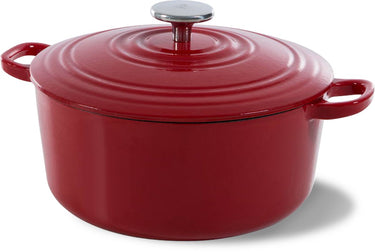 Bk bourgogne braadpan gietijzer 20cm 2.5l - inductie braadpan - gietijzeren braadpan - ovenbestendig tot 230 graden - deksel met druipringen - wit geëmailleerde binnenkant - chili red
