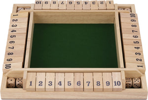 Longfield shut the box – 4 spelers – rubberhouten bak met ingelegd vilt – inclusief 8 houten dobbelstenen – bordspel 29 x 29 x 3,5 cm – strategisch familiespel – engelhart
