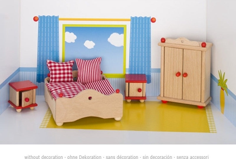 Load image into Gallery viewer, Goki poppenhuismeubeltjes serie 2: slaapkamer 4-delig, voor poppe
