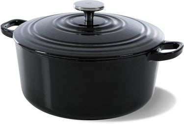 Bk bourgogne braadpan gietijzer 28cm 6.7l - inductie braadpan - gietijzeren braadpan - ovenbestendig tot 230 graden - deksel met druipringen - wit geëmailleerde binnenkant - zwart
