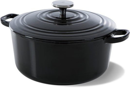 Bk bourgogne braadpan gietijzer 28cm 6.7l - inductie braadpan - gietijzeren braadpan - ovenbestendig tot 230 graden - deksel met druipringen - wit geëmailleerde binnenkant - zwart