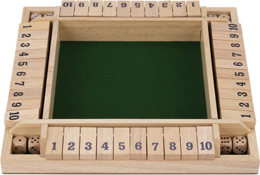 Longfield shut the box – 4 spelers – rubberhouten bak met ingelegd vilt – inclusief 8 houten dobbelstenen – bordspel 29 x 29 x 3,5 cm – strategisch familiespel – engelhart