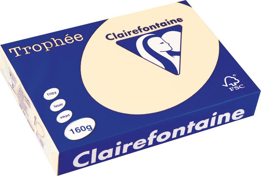 Clairefontaine trophée pastel, gekleurd papier, a4, 160 g, 250 vel, crème