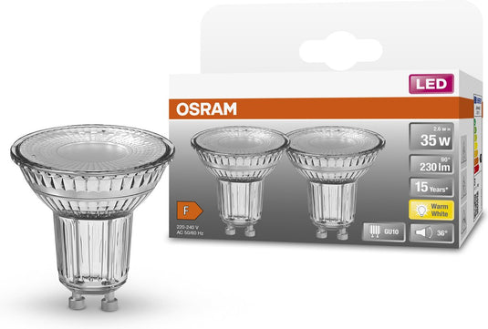 Osram led lamp - spot gu10 - 2,6w - 230 lumen - warm wit - niet dimbaar - 2 stuks