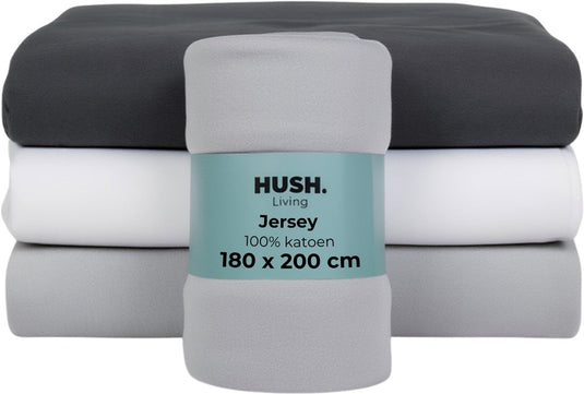 Hush. living hush living - hoeslaken jersey 180x200+30cm - 100% katoen - 160 grms - kreukvrij strijkvrij - rekbaar - lekker warm - lichtgrijs