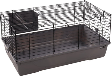 Flamingo hamsterkooi – mobi – caviakooi dwergkonijnenkooi – binnenkooi met hooiruif en diepe bodem – metaal zwart grijs – 75x47x40 cm – europese kwaliteit