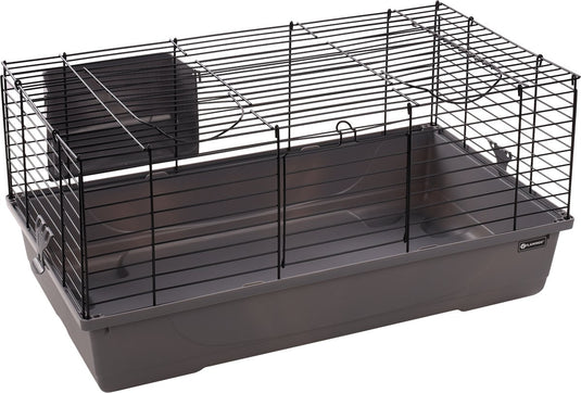 Flamingo hamsterkooi – mobi – caviakooi dwergkonijnenkooi – binnenkooi met hooiruif en diepe bodem – metaal zwart grijs – 75x47x40 cm – europese kwaliteit