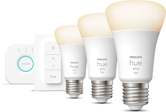 Philips hue starterkit - warmwit licht - 3 lampen - e27 - 1100lm - 1 dimmer switch