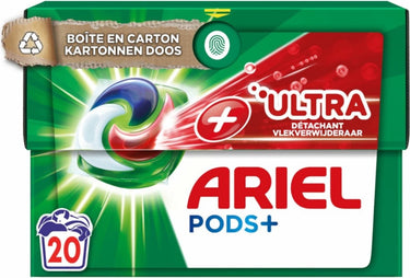 Ariel +ultra - vlekverwijderaar wasmiddelcapsules - pods+ - witte en gekleurde was - 20 wasbeurten