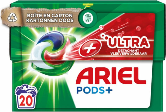 Ariel +ultra - vlekverwijderaar wasmiddelcapsules - pods+ - witte en gekleurde was - 20 wasbeurten