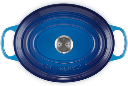 Le creuset braadpan signature ovaal azure – ø 31 cm 6,3 liter – grote gietijzeren braadpan – ovaal design in azure blauw – perfect voor gezinsmaaltijden of grote braden – geschikt voor alle warmtebronnen incl. inductie