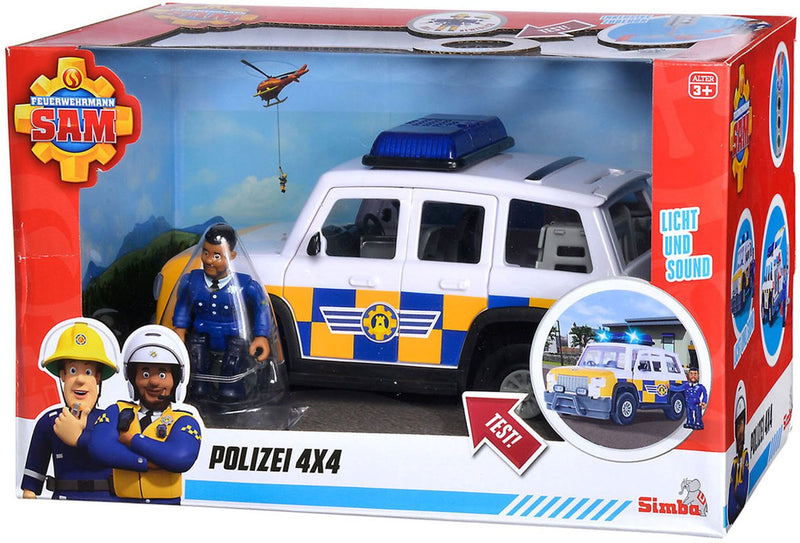 Load image into Gallery viewer, Simba brandweerman sam politieauto speelgoed met speelfiguur malcolm.
