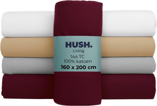 Hush. living hush living - hoeslaken 160x200+30cm - 100% katoen, 144tc, soepel en ademend - elastiek rondom - bordeaux