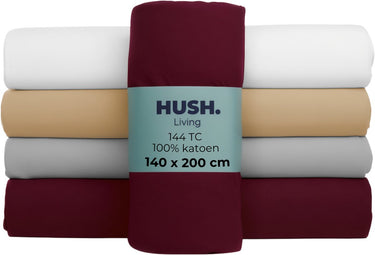 Hush. living hush living - hoeslaken 140x200+30cm - 100% katoen, 144tc, soepel en ademend - elastiek rondom - bordeaux