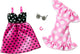 Mattel barbie 2-pack kleding outfit en accessoires - 2 zomerse stippeljurken, zonnebril en armband