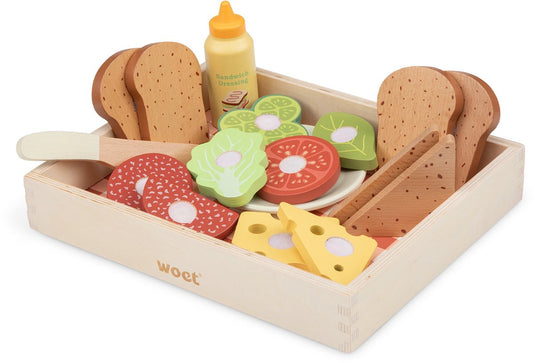 Woet ® houten sandwich set - maak je eigen broodjes speelset met 16+ accessoires - rollenspel speelgoedeten - educatief keuken speelgoed - vanaf 2 jaar