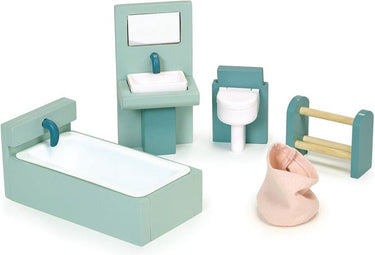 Mentari houten poppenhuis badkamer speelgoedset voor kinderen.
