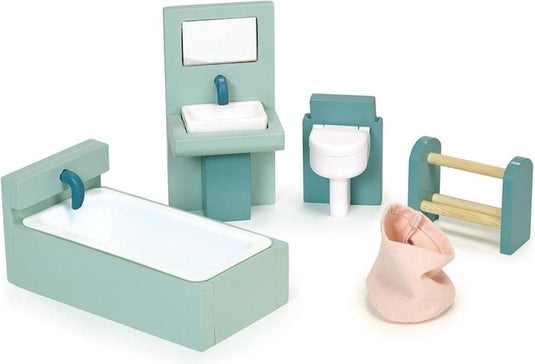 Mentari houten poppenhuis badkamer speelgoedset voor kinderen.