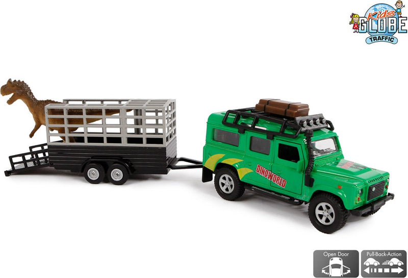 Load image into Gallery viewer, Kids globe die-cast land rover met dino-trailer, 29cm

