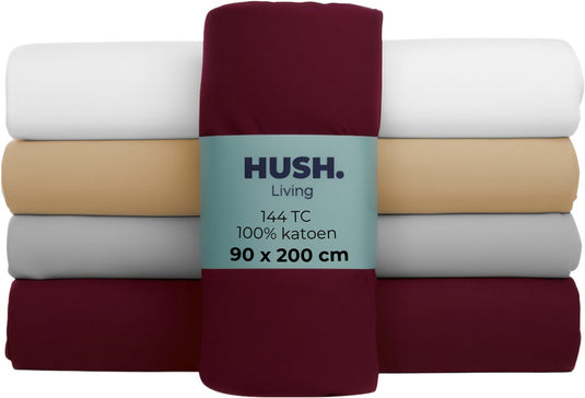 Hush. living hush living - hoeslaken 90x200+30cm - 100% katoen, 144tc, soepel en ademend - elastiek rondom - bordeaux