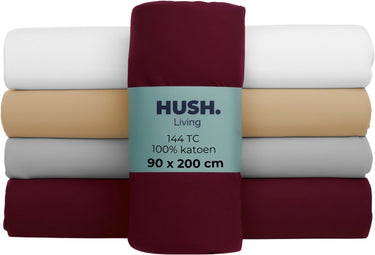 Hush. living hush living - hoeslaken 90x200+30cm - 100% katoen, 144tc, soepel en ademend - elastiek rondom - bordeaux