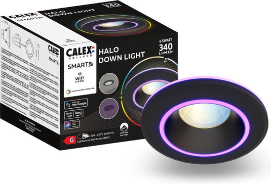 Calex halo slimme inbouwspot - smart downlight - rgb en warm wit licht - zwart