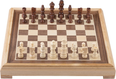 Engelhart schaakset 40x40 cm – luxe houten schaakbord ingelegd esdoorn walnoot fineer – koning 77 mm – met opbergsysteem – inclusief colourbox – houten schaakstukken bord –