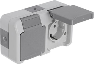 Schneider electric merten aquastar contactdoos - spatwaterdicht - opbouw - 2-voudig - randaarde - horizontaal - ip44 - grijs