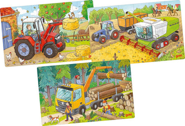 Goki puzzel - voertuigen - 24 stukjes - 3 modellen - 27,5x17,5x0,3cm - hout - 3 jaar