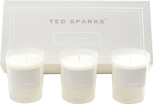Ted sparks - gift set - 3 geurkaarsen in prachtige geschenkverpakking - fresh linen