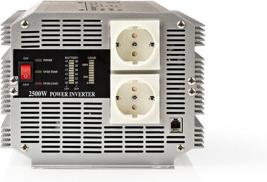 Nedis omvormer gemodificeerde sinusgolf - ingangsvoltage: 24 v dc - apparaat stroomoutput: type f (cee 7 3) - 230 v ac 50 hz - 2500 w - piekvermogen: 5000 w - screw terminal - zilver